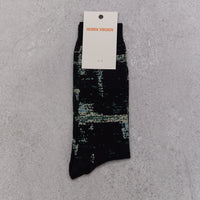 Henrik Vibskov Screen Socks Homme, Black Green Blur Grid