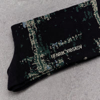 Henrik Vibskov Screen Socks Homme, Black Green Blur Grid