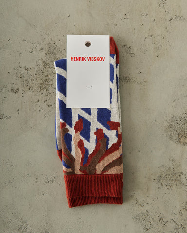 Henrik Vibskov Spotlight Socks Femme, Navy Red Fog Lines