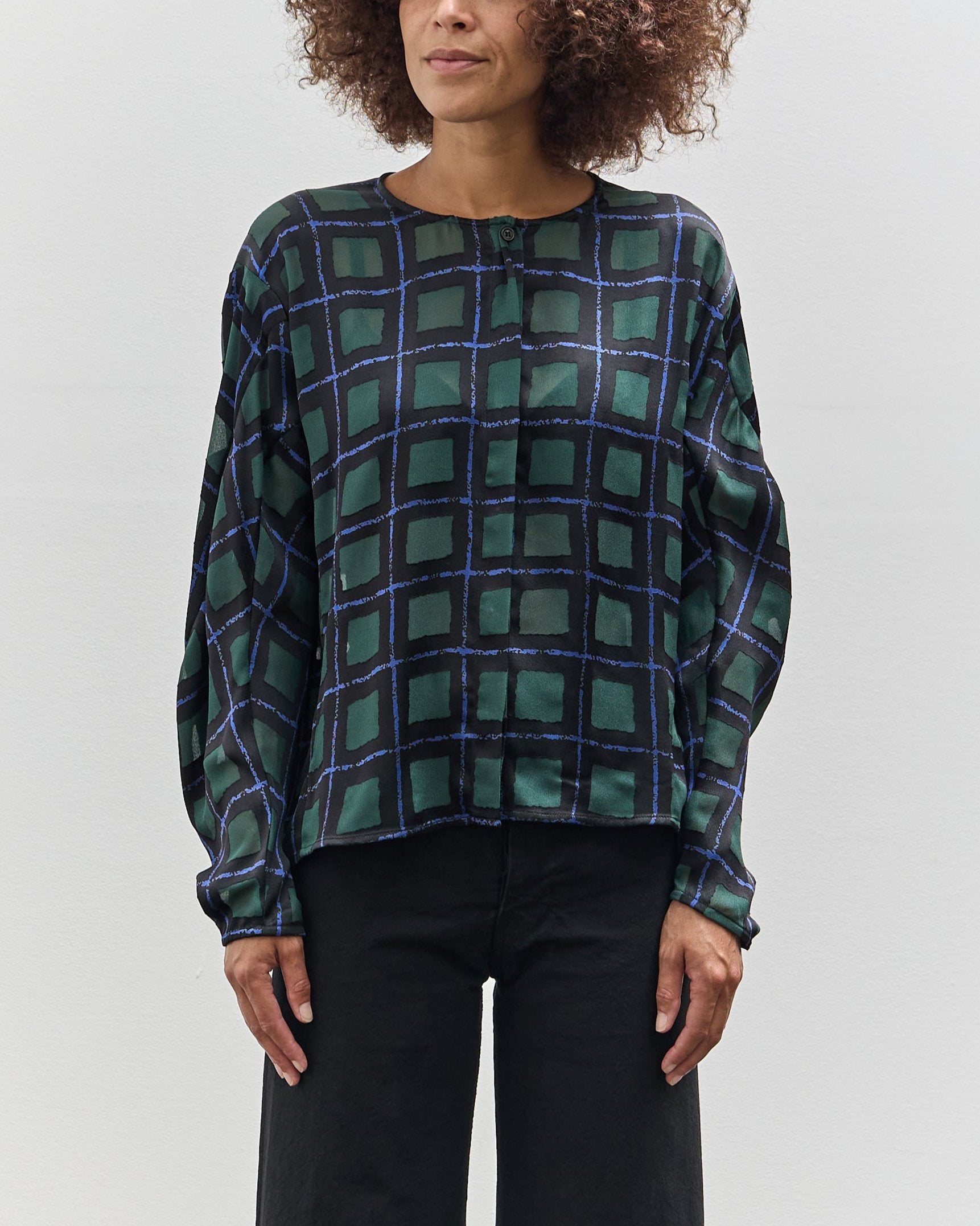 Henrik Vibskov Dimness Blouse, Dark Burnout Grid – Glasswing