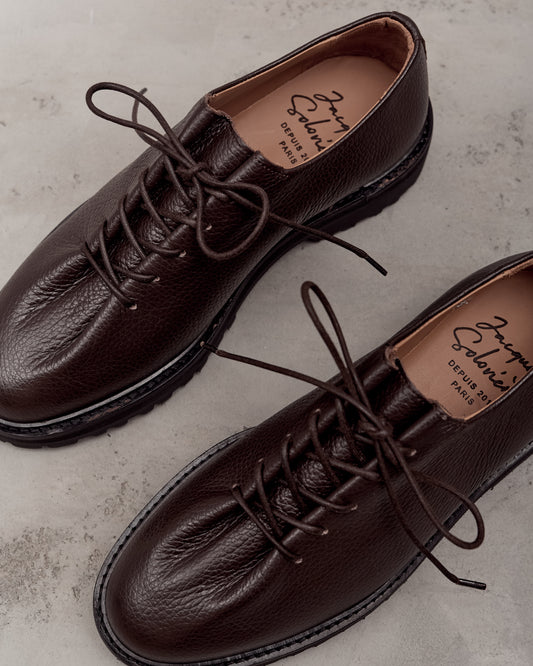 Jacques Soloviere Edouard Lug Shoes, Grained Ebano