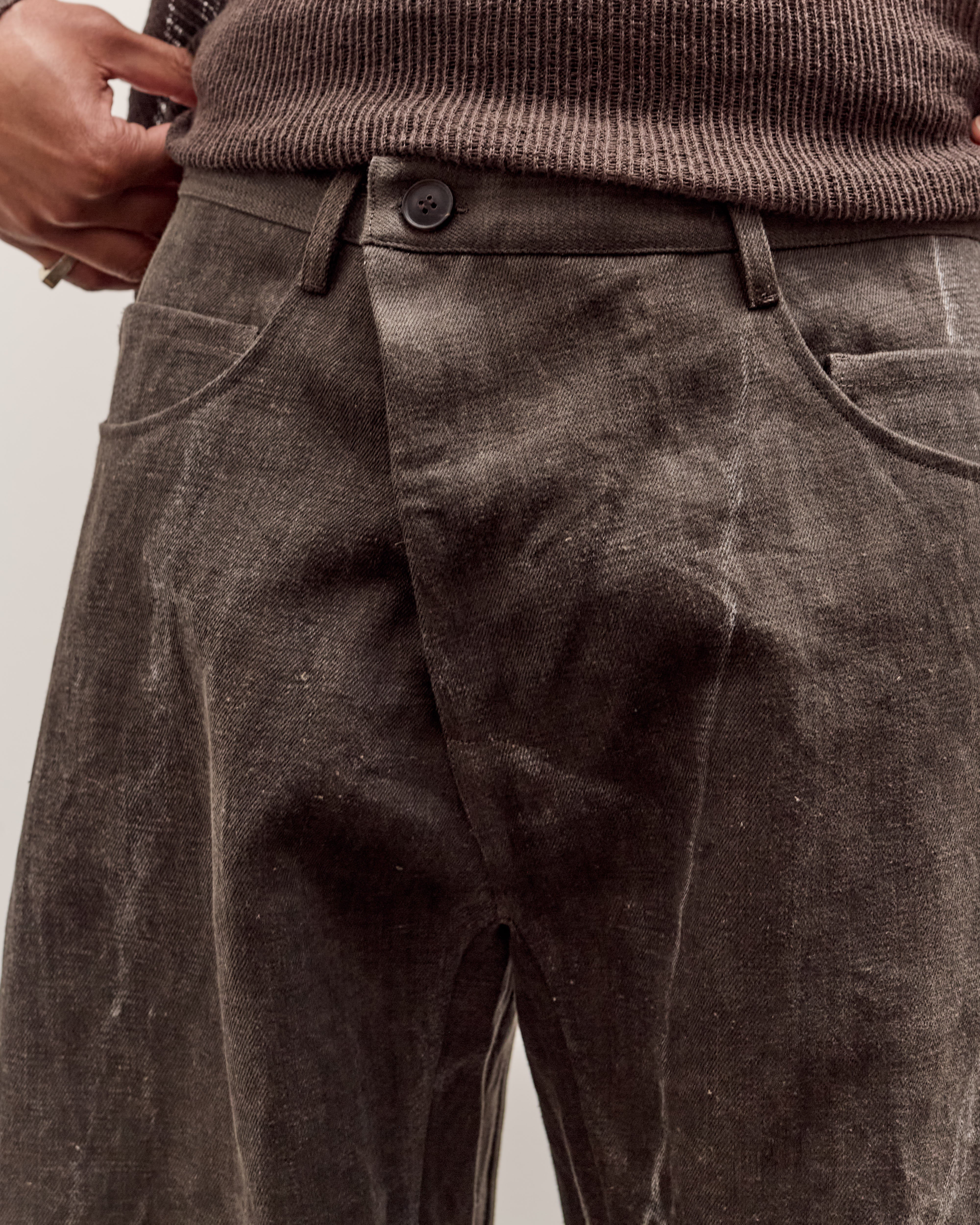 JAN-JAN VAN ESSCHE　ヘンプパンツ S Jan-Jan Van Essche Trousers #90, Sumi Kakishibu – Glasswing