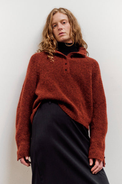 Cordera Baby Alpaca Polo Sweater, Terra Cotta