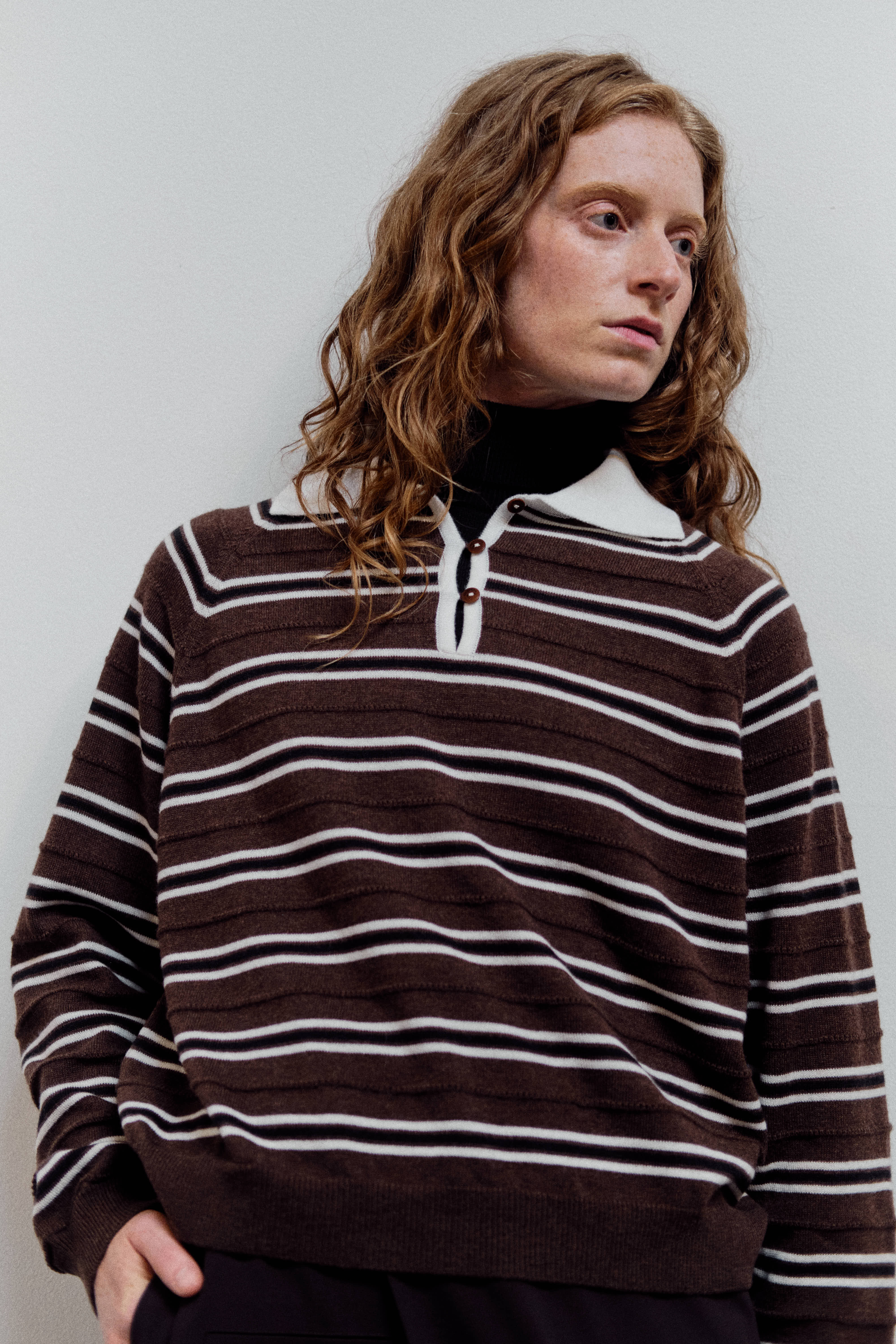 Cordera Merino Wool Striped Polo, Brown – Glasswing