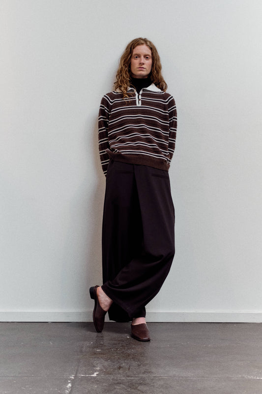 Cordera Merino Wool Striped Polo, Brown