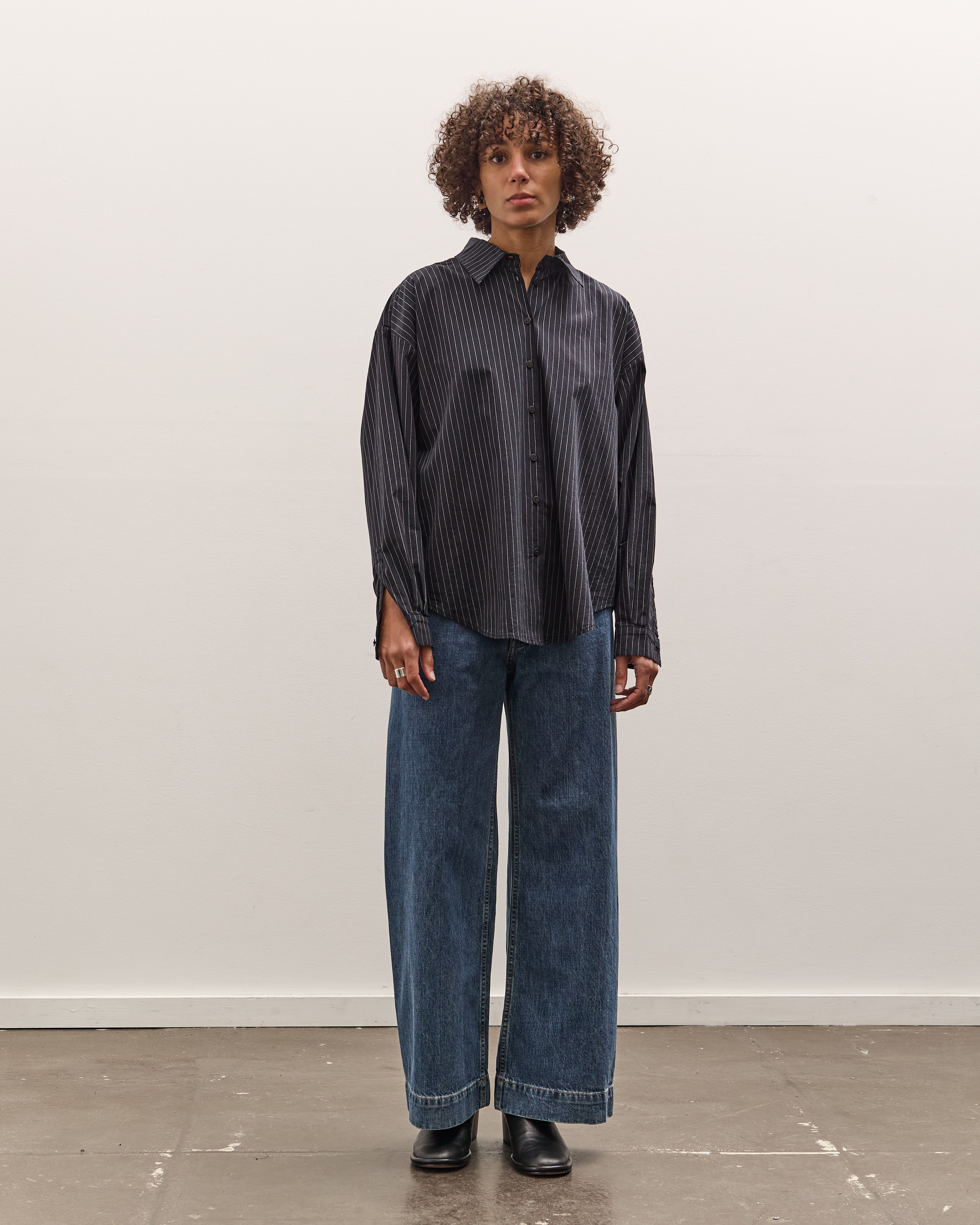 Jesse Kamm Alberta Shirt, Midnight Black Pinstripe – Glasswing