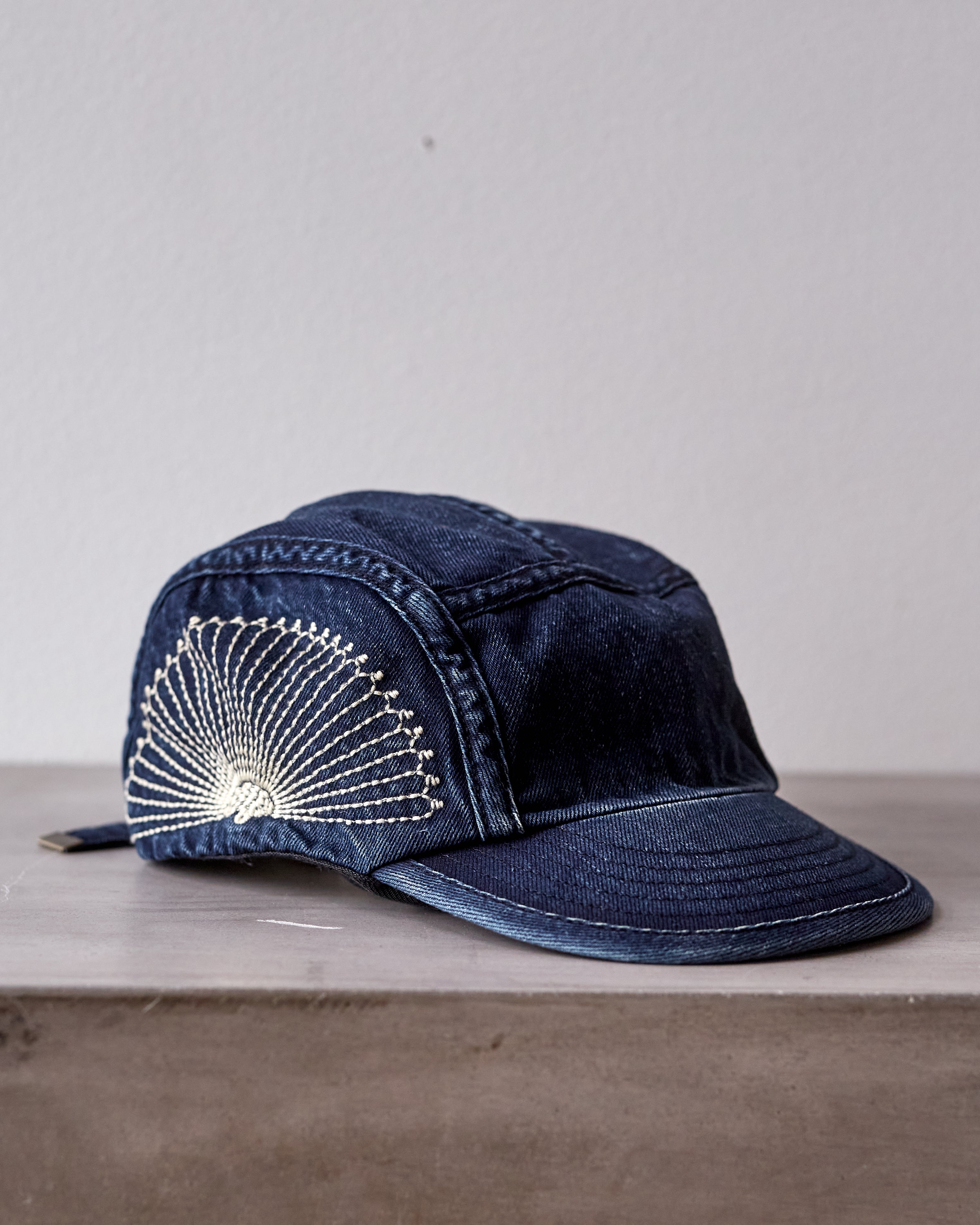 Kapital 10oz IDGxIDG Denim Camp Cap FUROSHIKI Embroidery, Washed