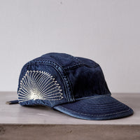 Kapital 10oz IDGxIDG Denim Camp Cap FUROSHIKI Embroidery, Washed