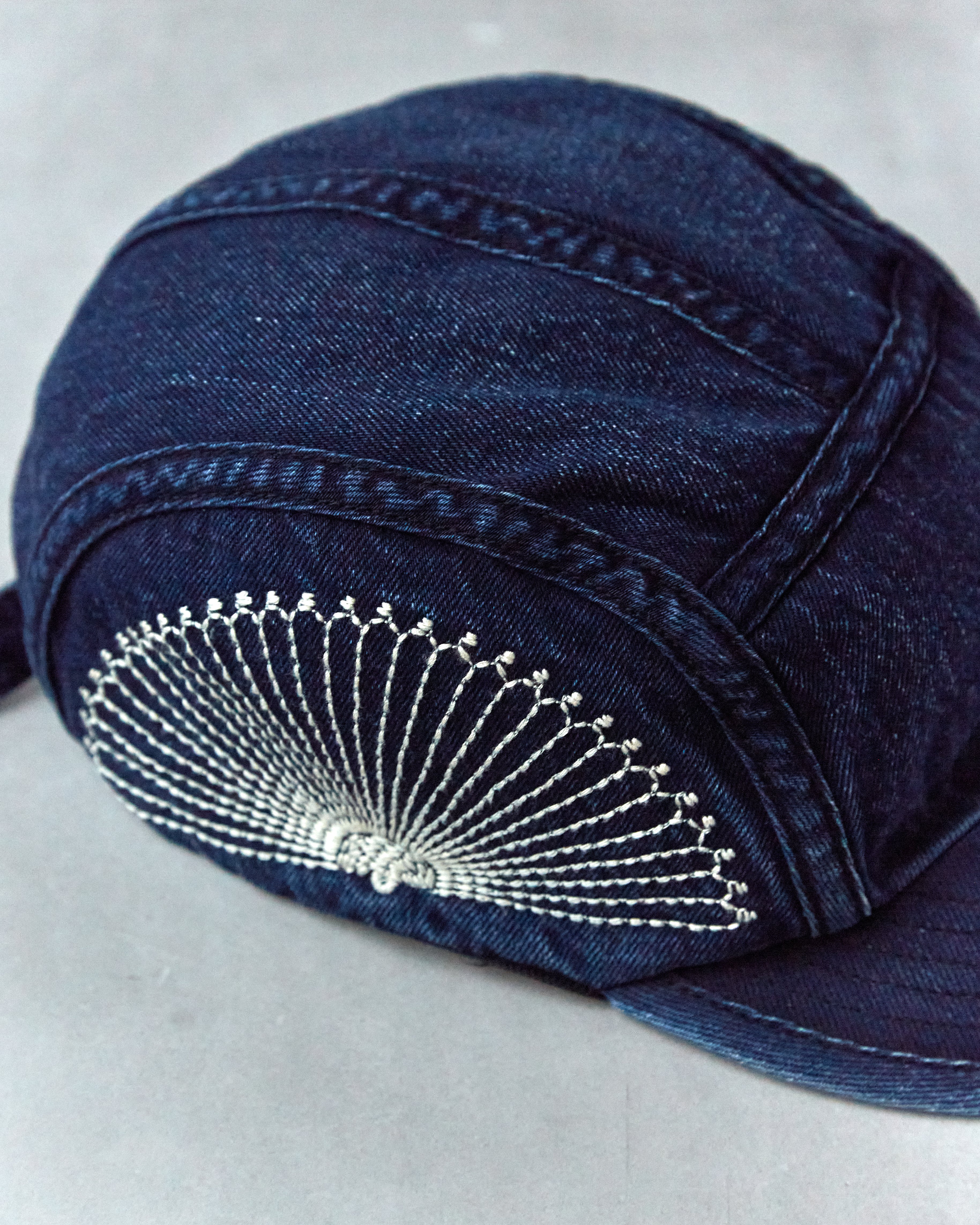Kapital 10oz IDGxIDG Denim Camp Cap FUROSHIKI Embroidery, Washed
