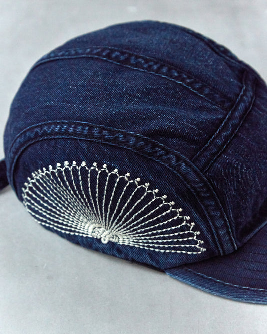 Kapital 10oz IDGxIDG Denim Camp Cap FUROSHIKI Embroidery, Washed