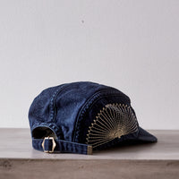 Kapital 10oz IDGxIDG Denim Camp Cap FUROSHIKI Embroidery, Washed