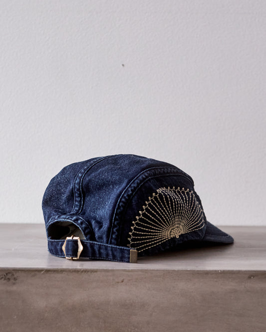 Kapital 10oz IDGxIDG Denim Camp Cap FUROSHIKI Embroidery, Washed