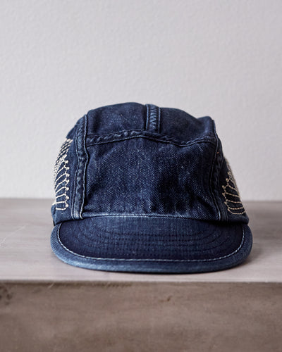 Kapital 10oz IDGxIDG Denim Camp Cap FUROSHIKI Embroidery, Washed