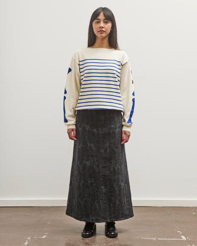 Kapital 12G Panel Stripe Knit Boat-Neck Sweater (BONE Sleeve), ECRxBlue