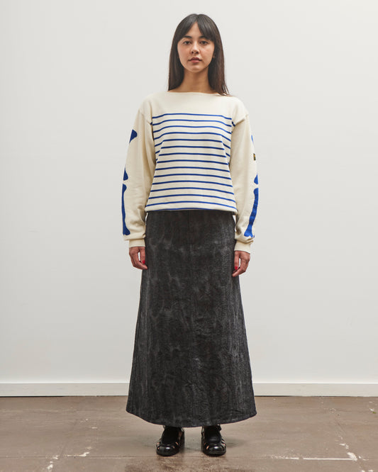 Kapital 12G Panel Stripe Knit Boat-Neck Sweater (BONE Sleeve), ECRxBlue