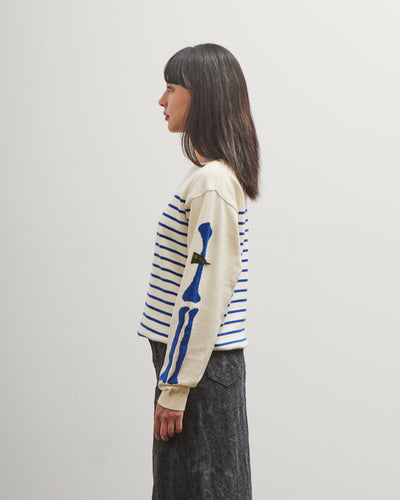 Kapital 12G Panel Stripe Knit Boat-Neck Sweater (BONE Sleeve), ECRxBlue