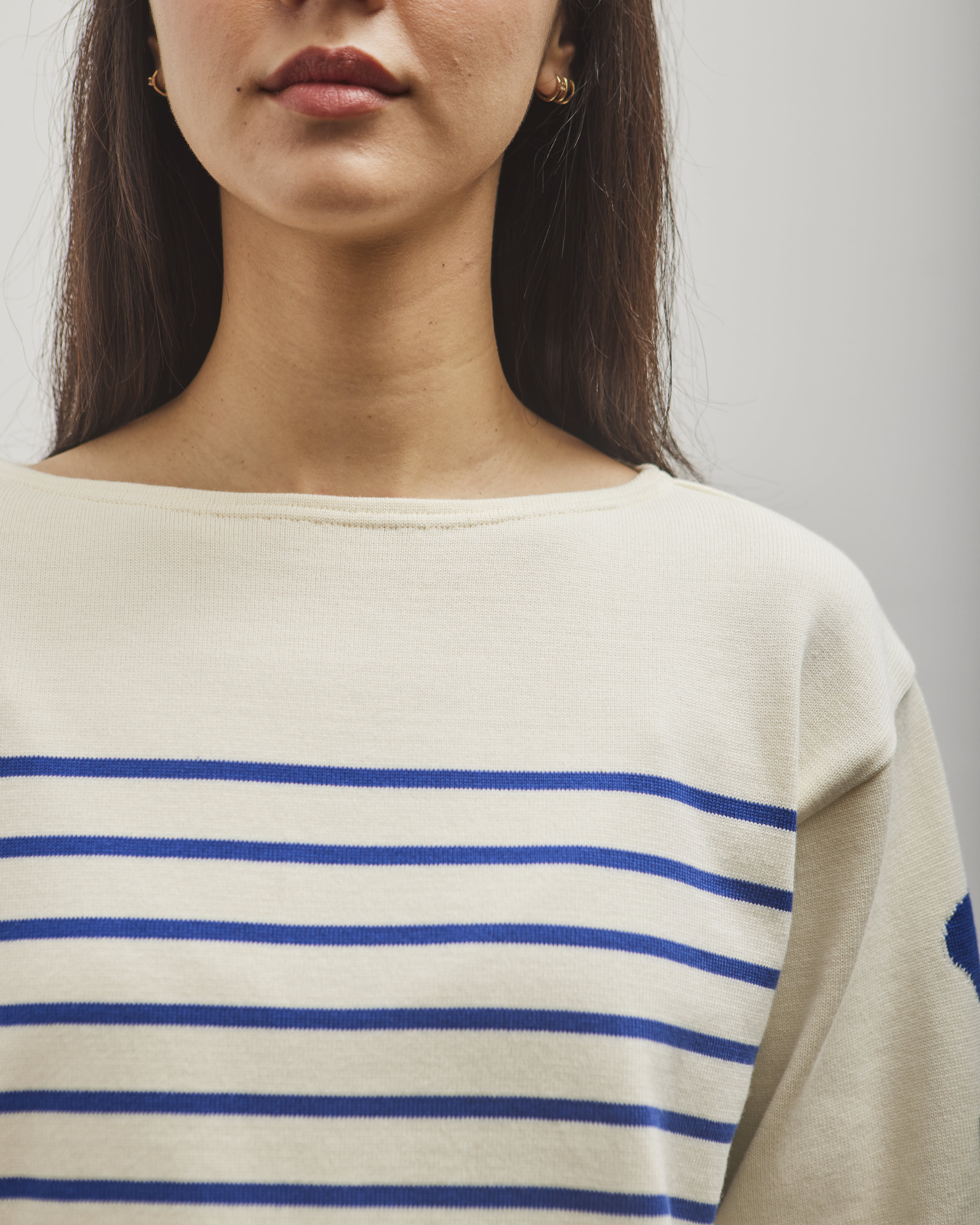 Kapital 12G Panel Stripe Knit Boat-Neck Sweater (BONE Sleeve