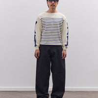 Kapital Unisex 12G Panel Stripe Knit Boat-Neck Sweater (BONE Sleeve), ECRxBlue