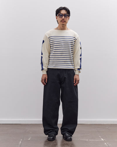 Kapital Unisex 12G Panel Stripe Knit Boat-Neck Sweater (BONE Sleeve), ECRxBlue