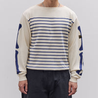 Kapital Unisex 12G Panel Stripe Knit Boat-Neck Sweater (BONE Sleeve), ECRxBlue