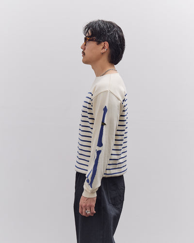 Kapital Unisex 12G Panel Stripe Knit Boat-Neck Sweater (BONE Sleeve), ECRxBlue