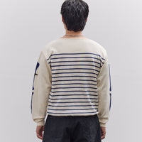 Kapital Unisex 12G Panel Stripe Knit Boat-Neck Sweater (BONE Sleeve), ECRxBlue