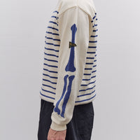 Kapital Unisex 12G Panel Stripe Knit Boat-Neck Sweater (BONE Sleeve), ECRxBlue