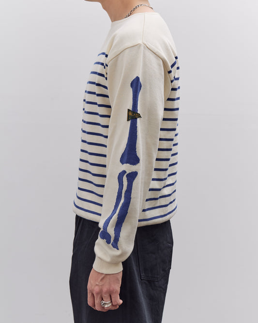 Kapital Unisex 12G Panel Stripe Knit Boat-Neck Sweater (BONE Sleeve), ECRxBlue