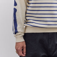 Kapital Unisex 12G Panel Stripe Knit Boat-Neck Sweater (BONE Sleeve), ECRxBlue