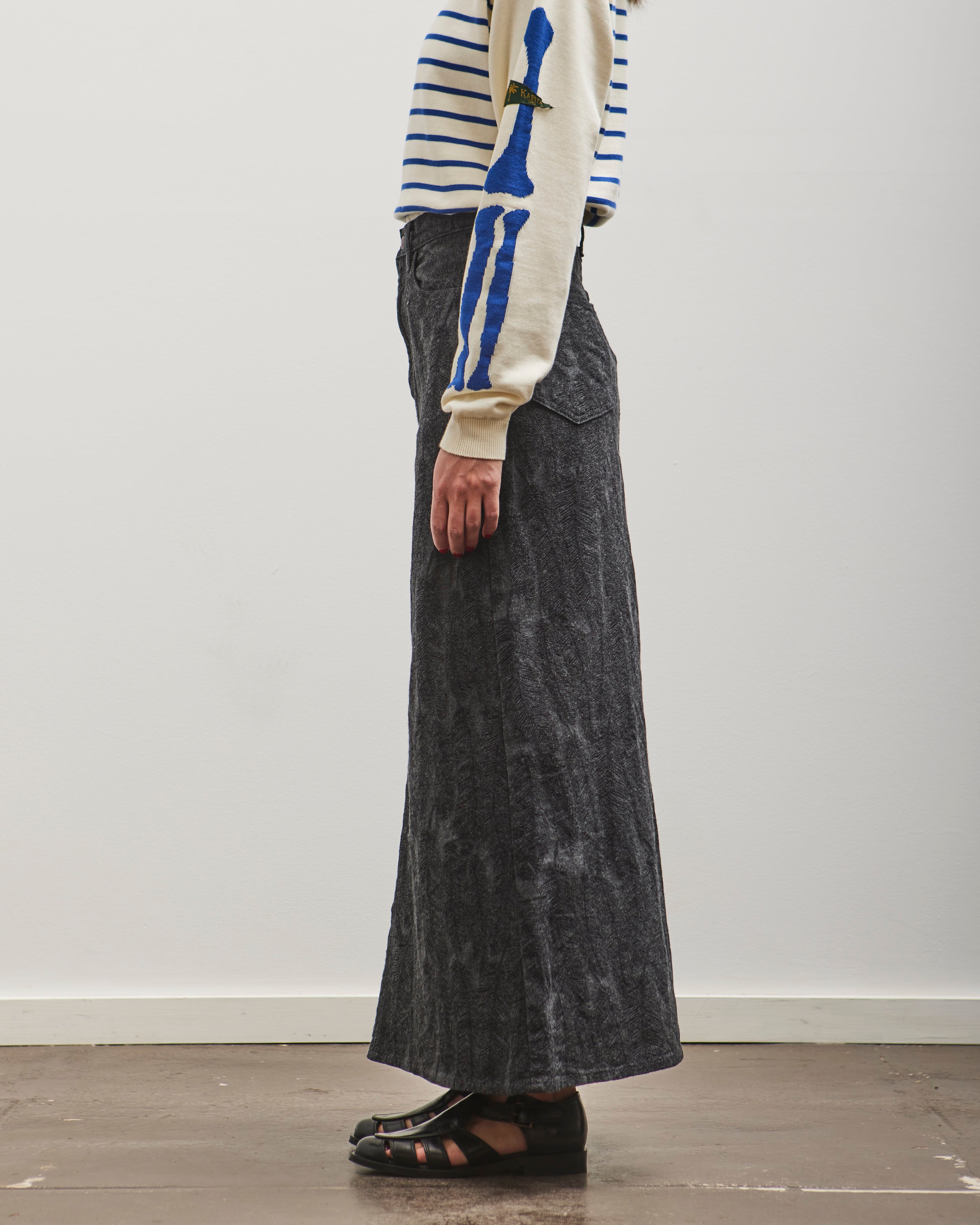 【KAPITAL】12OZマグパイデニムハイウェストマキシスカート Kapital 12oz MAGPIE Denim High Waisted Maxi Skirt, BLKxBLK