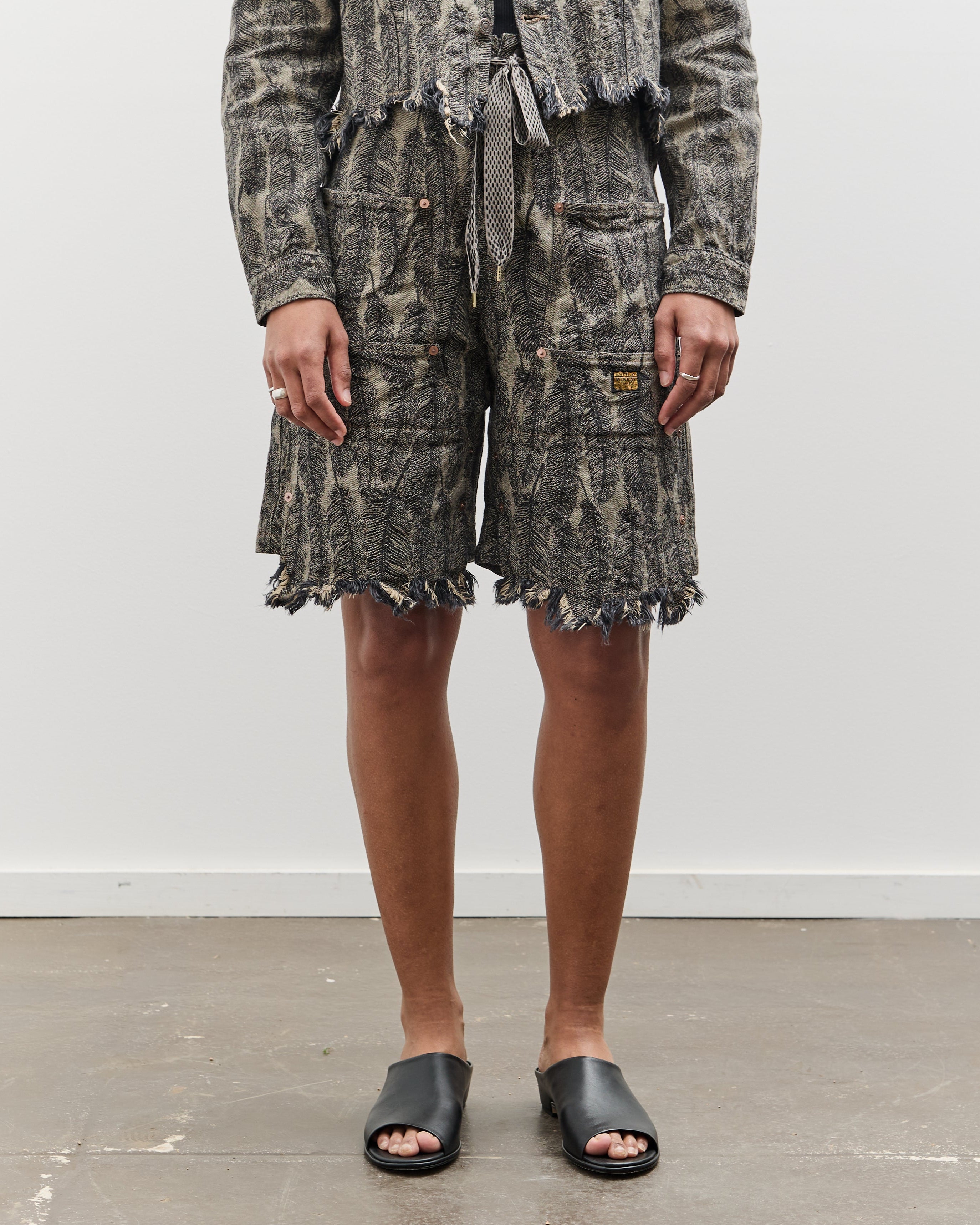 Kapital 12oz MAGPIE Denim W-Knee Easy Short Pants, BLKxBE