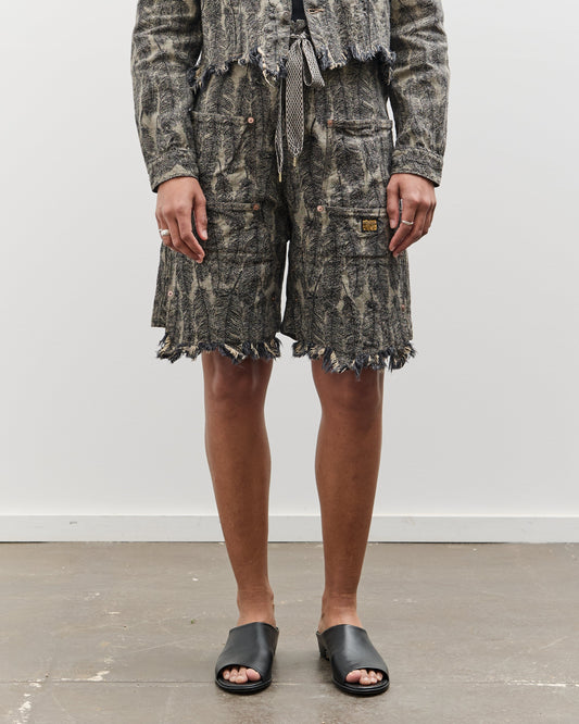 Kapital 12oz MAGPIE Denim W-Knee Easy Short Pants, BLKxBE