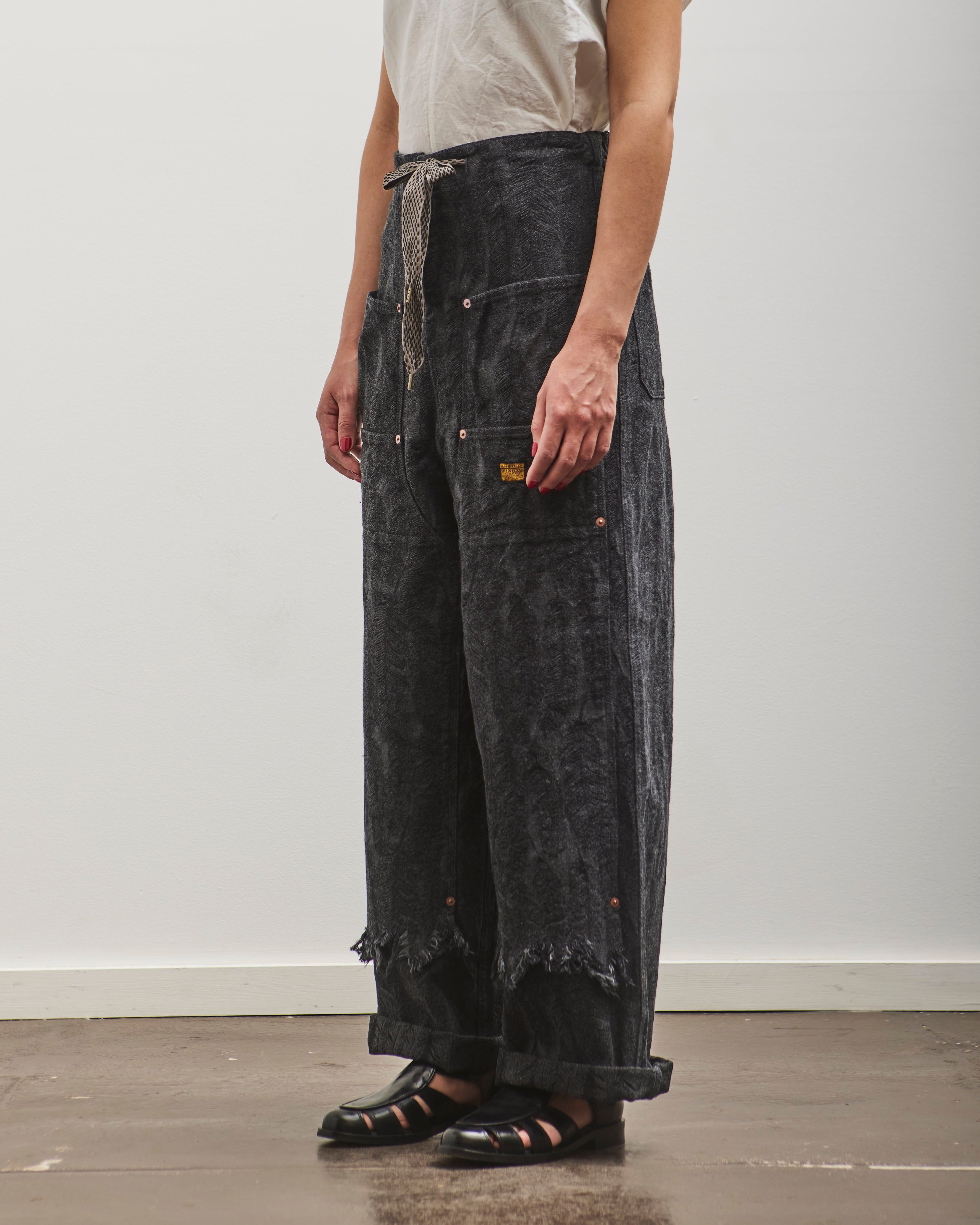 Kapital 12oz MAGPIE Denim W-Knee Easy Baggy Pants, BLKxBLK