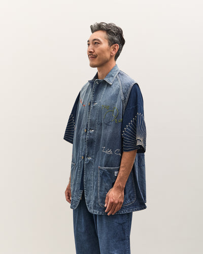 Kapital 12oz Denim Non-Sleeve College Coverall (Memorial Embroidery Model), PRO