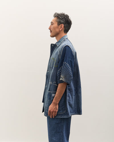 Kapital 12oz Denim Non-Sleeve College Coverall (Memorial Embroidery Model), PRO