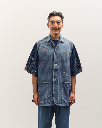 Kapital 12oz Denim Non-Sleeve College Coverall (Memorial Embroidery Model), PRO