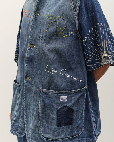 Kapital 12oz Denim Non-Sleeve College Coverall (Memorial Embroidery Model), PRO