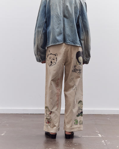 Kapital Unisex 14W Corduroy IVY Pants (Memorial Paint Model), Beige
