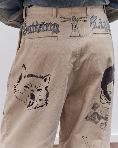 Kapital Unisex 14W Corduroy IVY Pants (Memorial Paint Model), Beige