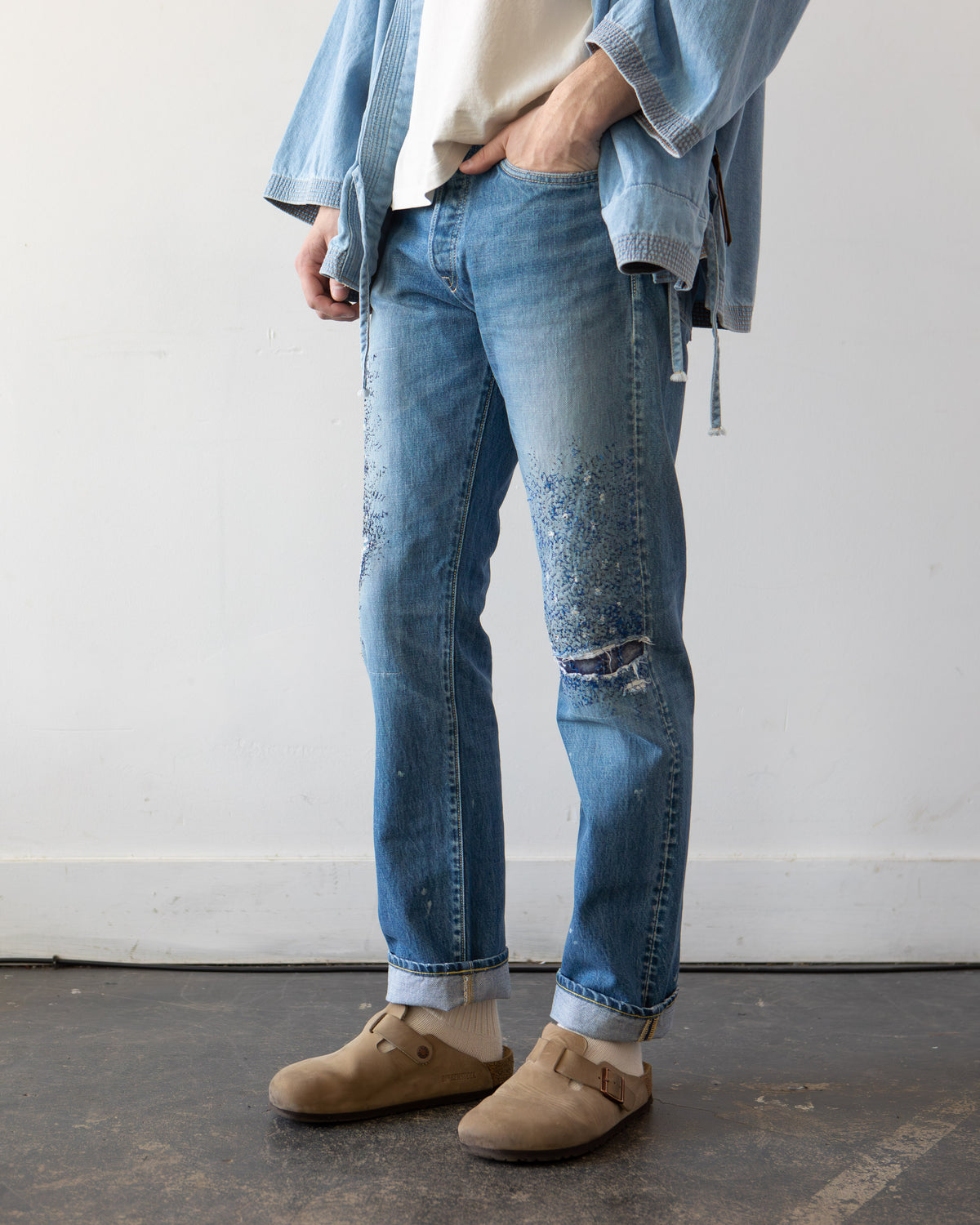 Kapital 14oz 5P Monkey Cisco Denim, 3 Year Fade – Glasswing