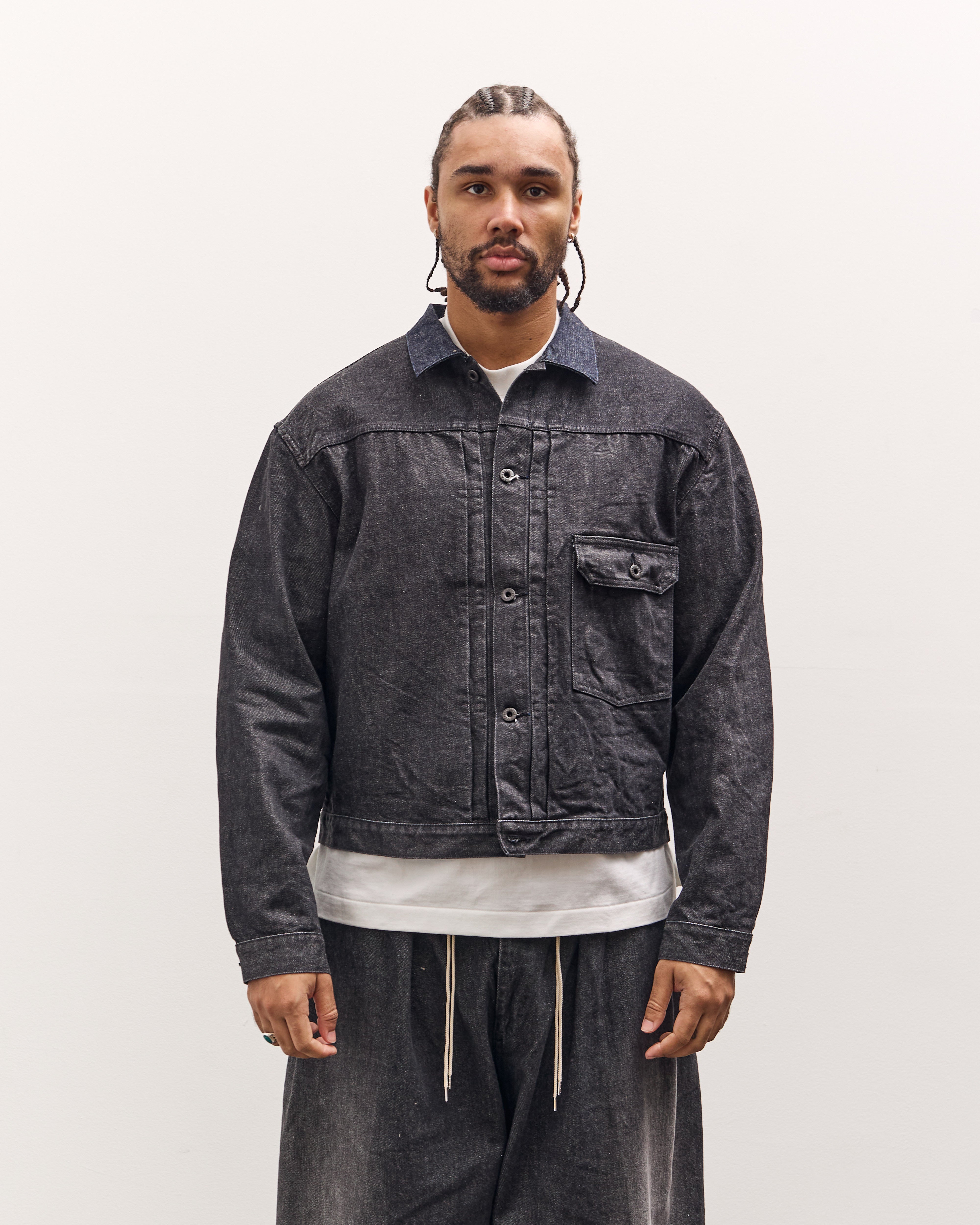 KAPITAL ダークグレー デニムジャケット Kapital 14Oz Black Denim 1St Jacket, Black – Glasswing