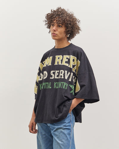 Kapital 18.5 Jersey Huge Tee, Black Denim Repair