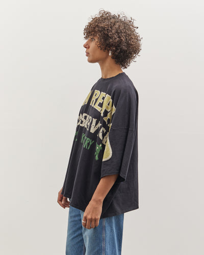 Kapital 18.5 Jersey Huge Tee, Black Denim Repair