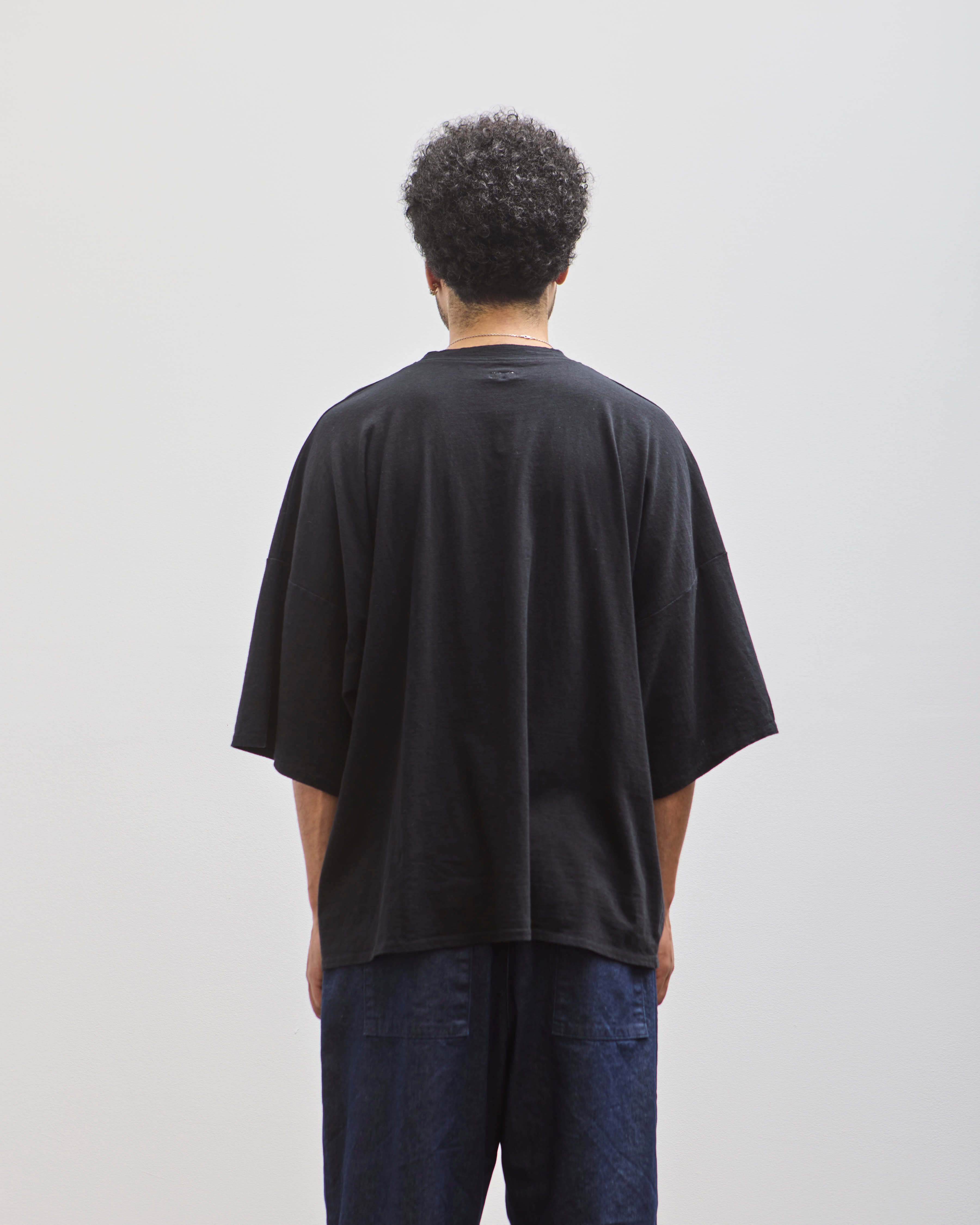 Kapital 18.5 Jersey Huge Tee, Black Denim Repair – Glasswing