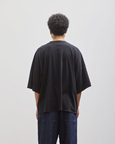 Kapital Unisex 18.5 Jersey Huge Tee, Black Denim Repair