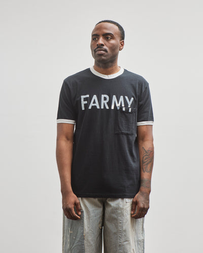 Kapital Unisex 18.5 Jersey RINGER Pocket T (FARMY), Black