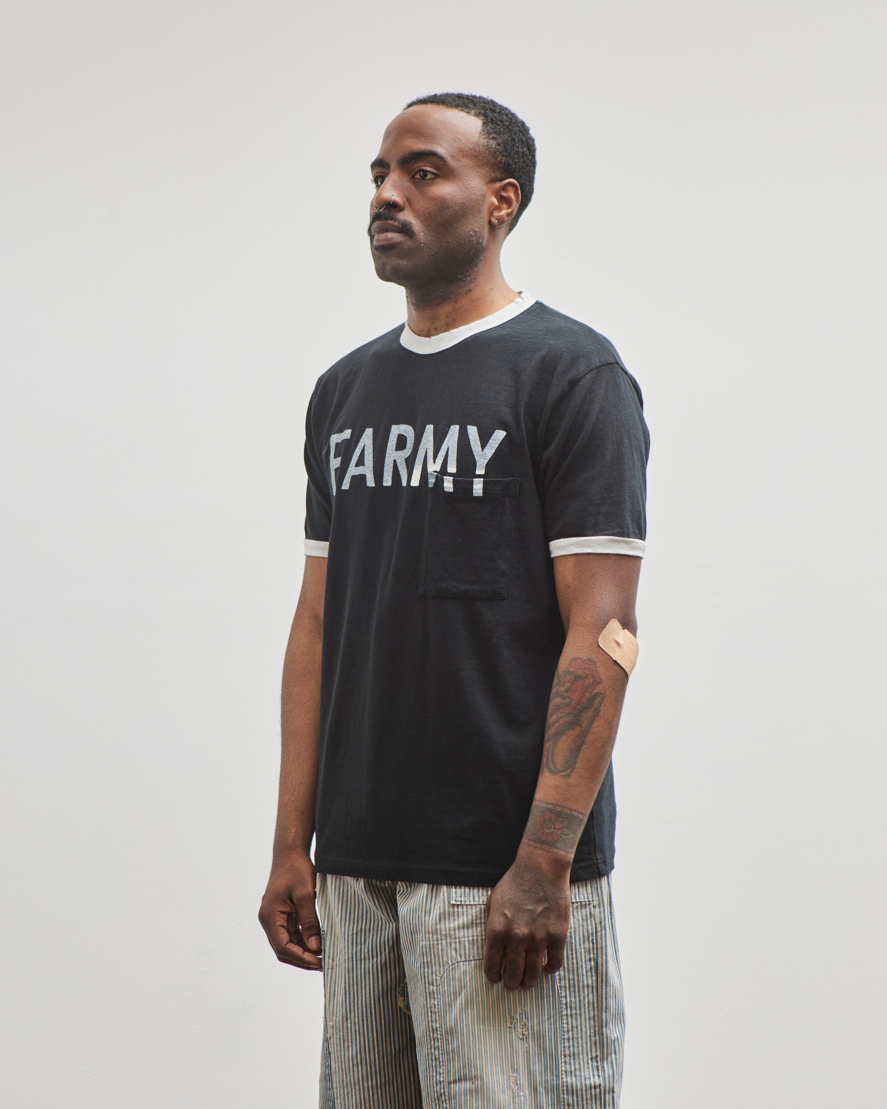 Kapital Unisex 18.5 Jersey RINGER Pocket T (FARMY), Black – Glasswing