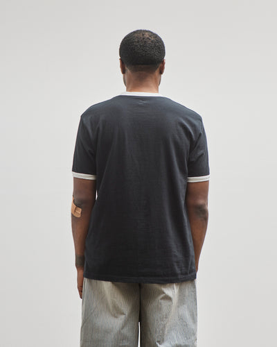 Kapital Unisex 18.5 Jersey RINGER Pocket T (FARMY), Black
