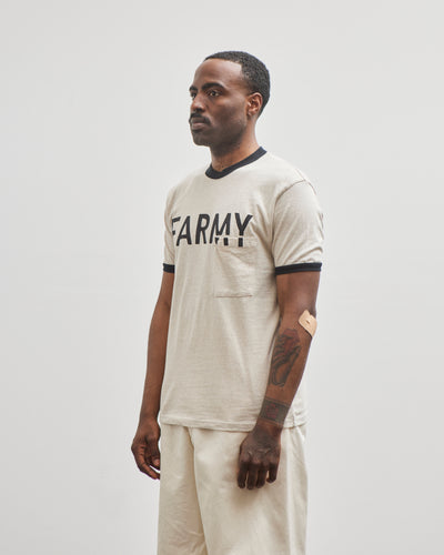 Kapital Unisex 18.5 Jersey RINGER Pocket T (FARMY), Ecru