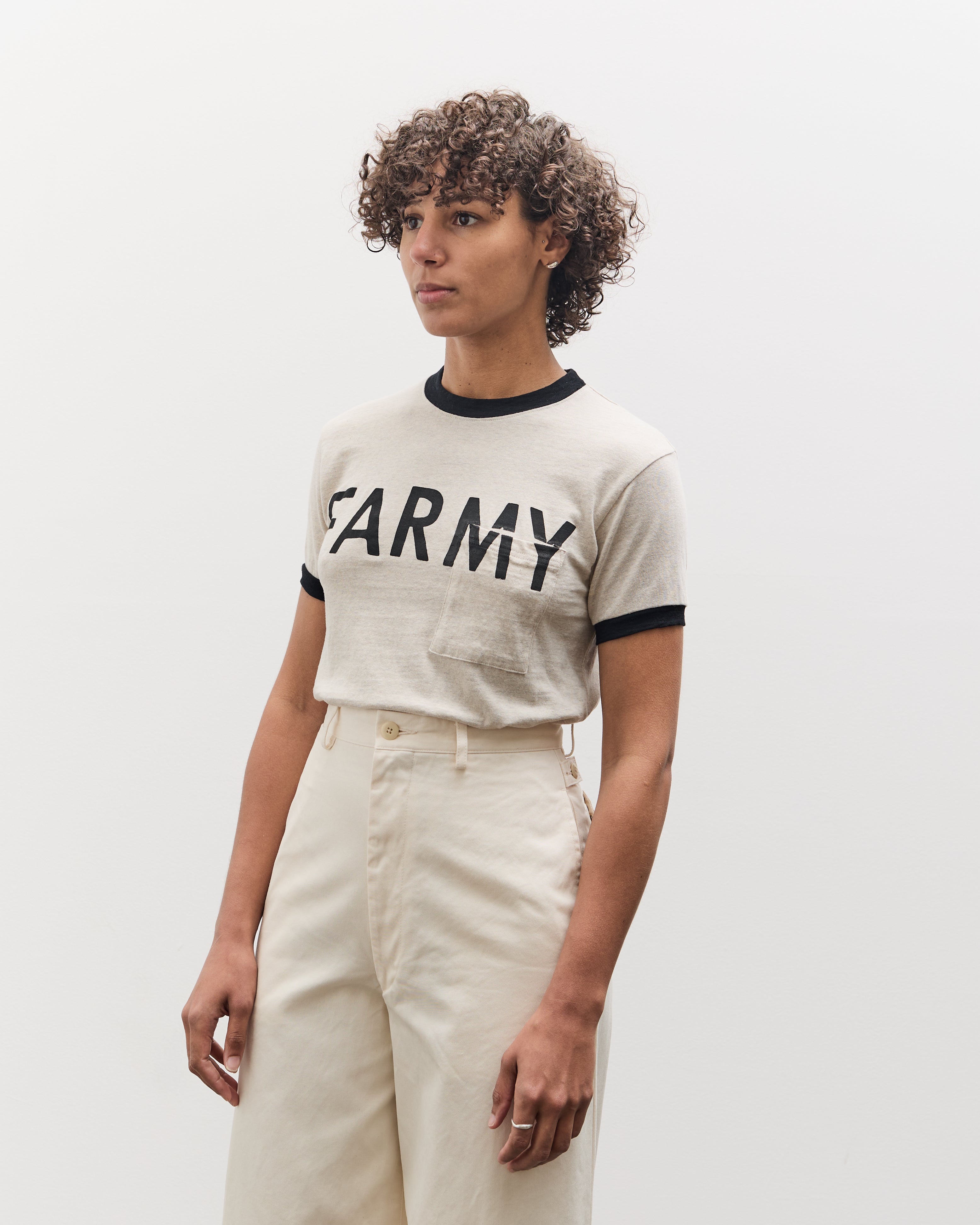 Kapital 18.5 Jersey RINGER Pocket T (FARMY), Ecru – Glasswing